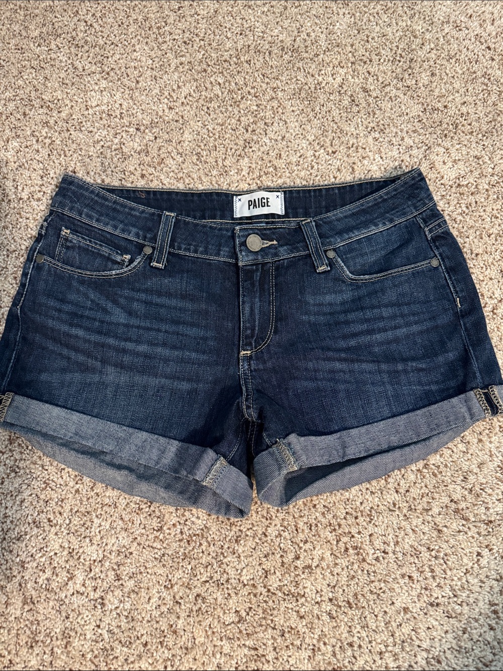 PAIGE Dark Indigo Roll-Cuff Denim Shorts